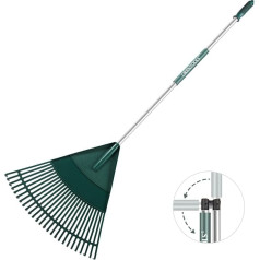 ORIENTOOLS Garden Rake Foldable 26 Prong Leaf Rake Garden with Handle Lightweight Steel Poly Shrub Rake 167 cm