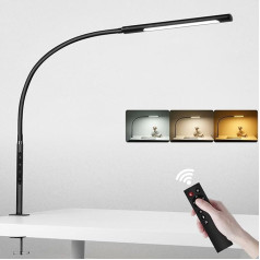 Eyocean LED Eye Protection Desk Lamp, Adjustable Gooseneck Clamp Light, Adjustable Dimming and Colour Temperatures, Touch Control Office Table Lamp, 12 W, Black