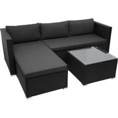 Mendler HWC-F57 Poly-Rattan Balcony / Garden / Lounge Set Sofa Set Black Cushion Dark Grey without Decorative Cushions