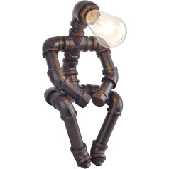 Kaj Hejmo Water Pipe Robot Style Table Lamp - Vintage Industrial Table Lamp Steampunk Lamp Iron Retro Bedside Lamp for Vintage Furniture Decorations (Rust-Style B)