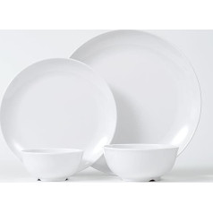 Melamine Dinnerware Set, Round Dinnerware Sets, White Plates and Bowl Sets for 4, Tableware Set for 4, 16 Piece Outdoor Dinnerware Sets, Camping Tableware, Unbreakable, Dishwasher Safe, BPA Free