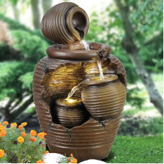 Amur indoor fountain, garden fountain, ornamental fountain, bird bath with LED light, 230V waterfall, water feature for garden, garden pond, patio, pond, balcony, very decorative.