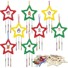 HONMOK 8 Pieces Christmas Craft Set for Kids, Wooden Pentagram Wind Chimes, Crafts for Children, DIY Xmas Arts and Crafts for Toddlers, Boys, Girls, Christmas Gifts & Gifts, Xmas Party