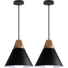 WOTTES Pendant Light Modern Industrial Wood Pendant Light Shade Metal Ceiling Light E27 For Living Room Bedroom Dining Room (2 Pack Black)