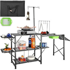 VEVOR Camping Kitchen Table with Sink Aluminum Foldable Portable Outdoor Cooking Station 2 Shelves and Carry Bag for Picnic, BBQ, Beach, Travel