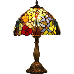 FUMAT Tiffany Table Lamp Bedside Lamp Retro 240 V Table Lamp Rose Grape Colourful Glass 40 cm Lampshade Bedroom Decoration Bedroom Table Lamp Night Lamp Table Lamp with E27 LED Bulb