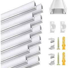 LED Aluminum Profile, 12 Pieces 1M U Shaped LED Channel System, LED Channels with Diffused Cover, End Caps and Mounting Clips for LED Light Strip Installations