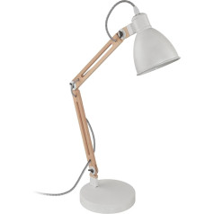 EGLO Torona 1 Table Lamp, Vintage Industrial Bedside Lamp Made of Wood and Metal, Desk Lamp in White, Natural, FSC Certified, Lamp with Switch, E14