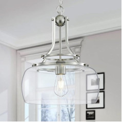 WUZUPS Chandelier Rustic Farmhouse Industrial Round Ceiling Pendant LED Light Fixture with Clear Glass Shades for Dining Room Kitchen Island Foyer Entryway, H43 x W34, E27 Base, Brushed Nickel