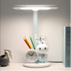 SXYSXYSXY LED Children's Eye Protection Lamp Bedroom Desk Lamp Table Lamp with Clock Cartoon Adjustable Reading Lamp Bedside Lamp Button Switch Three Colours Dimming for Office Students Blue