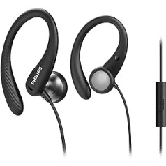 Philips A1105 Wired Sports Earphones with Ear Hook, for Secure Fit, Deep Bass, Inline Remote and Microphone, Sweatproof, 3.5mm Plug TAA1105BK