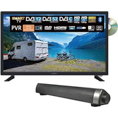 Reflexion_TV LDDW27iSB+ DVD Player, Smart TV, 27 Inch, for Motorhomes and Caravans, 12 V Car Adapter, with Soundbar, Full HD Resolution, HDMI, WLAN, Bluetooth, Shockproof, Black