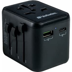 Verbatim Universal Travel Adapter UTA‑01 Socket Adapter with 2 USB A Ports Travel Plug for Laptop, Mobile Phone, Camera etc. Worldwide Usage 100-250V