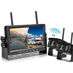 Podofo Wireless Reversing Camera AHD with Monitor 7 Inch HD Digital Signal 2 Split Screen IP69 Waterproof Wide Angle Night Vision for Motorhome Caravan Camper Truck Car DC 12V-36V with Car Charger