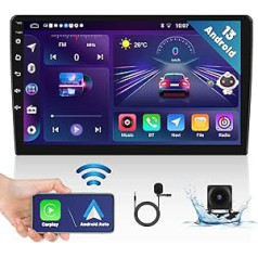 Hikity [2+32GB] Double DIN Android Car Radio with Wireless Carplay Android Car Mirror Link 9 Inch Touchscreen Car Radio with Navigation Screen HiFi AI DSP APK Update RDS FM SWC Reversing Camera