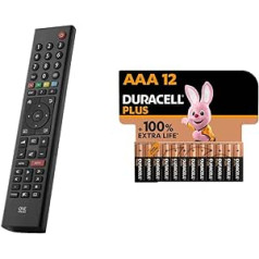 One For All Grundig TV Remote Control - Works with All Grundig TV/Smart TV - URC1915 & Duracell Plus AAA Micro Alkaline Batteries, 1.5 V LR03 MN2400, Pack of 12