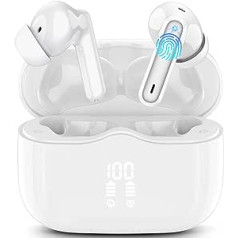 xinwld Bluetooth Headphones, Wireless Bluetooth 5.3 In-Ear Headphones with 4 ENC Noise Cancelling Mic, Wireless Headphones Deep Bass Wireless Earbuds 36 Hours, IP7 Waterproof Earphones, White