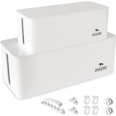 DMoose Pack of 2 Cable Boxes Large and Small, Cable Management Box for Cable, Cable Organiser Box, Cable Hiding Box for Hiding Surge Protection, White Boxes Cable