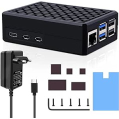 GeeekPi Raspberry Pi 5 Aluminium Case with USB-C Power Supply 27 W, Raspberry Pi 5 Armor Case with Passive Cooling, 27 W 5 V 5 A USB-C Power Supply for Raspberry Pi 5 4GB/8GB