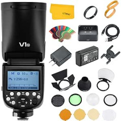 Godox V1-N TTL On-Camera Round Camera Flash with GODOX AK-R1 Flash Kit Compatible for Nikon Camera