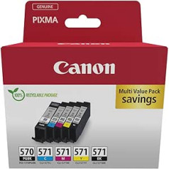Canon PGI-570 BK CLI-571 BK C M Y PGBK Vorteilspack 5 Tintenpatronen (Schwarz, Cyan, Magenta, Gelb, Pigment-Schwarz) Original [Umweltfreundliche Recycle-Kartonverpackung 2024]