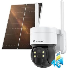 Jennov 3G/4G LTE Outdoor Solar Surveillance Camera with SIM Card, 2K 3MP PTZ IP Camera Outdoor Battery, 355°/90° Swivel, Colour Night Vision, 2-Way Audio, PIR Detection, IP65