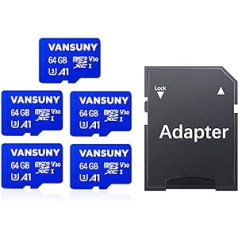 Vansuny Micro SD Card 64 GB Pack of 5 Memory Cards Micro SD 64 GB Pack of 5 with SD Adapter Up to 90 MB/s Read Speed (UHS-I, U3, A1, V30, C10, 4K UHD microSDXC)