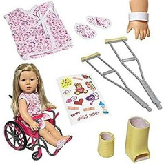 THE NEW YORK DOLL COLLECTION Doll Wheelchair Set for 18 Inches/46 cm Dolls Includes Cast Leg, Cast Poor, Bandage Crutches and Wheelchair + Bonus Accessories - Dolls Play Set - Doll Accessories