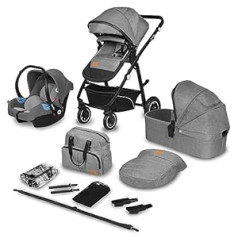 LIONELO BIANKA Children's Pushchair 3-in-1 (22 kg) Baby Carrycot (9 kg) Baby Seat (13 kg), Foldable, Travel System, Backrest Adjustment, Wheels 360o Shock Absorber, Hood XXL