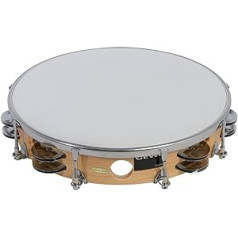 GEWA Tambourin Traditionell mit Schellen, Holzrahmen-Tambourin (stimmbarer Holzrahmen aus Maple, Kunststofffell, 16 Paar Stahlschellen, perfekt für Schulklassen & Percussion-Ensembles)