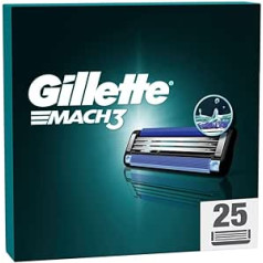 Gillette Mach3 Razor Blades, 25 Replacement Blades for Men's Wet Razors with Triple Blade