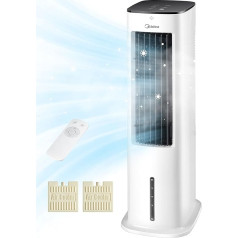 Midea Silent Air Cooler Pro 4-in-1 Mobile Air Conditioning Quiet: Air Cooler, Tower Fan, Humidifier and Air Purifier, with Remote Control, 5 L Water Tank, 355 m³/h Air Flow, 55 W, LED Display, Timer, White