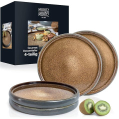 Moritz & Moritz 4-Piece Stoneware Plate Set, Solid Small Plates, 21 cm Dessert Plates, Cake Plates, Breakfast Plates, Crockery Set for Serving Food