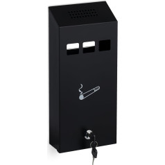 Relaxdays Wall Mounted Ashtray for Outdoors, Lockable, Metal, Wall Mounted Ashtray H x D: 32.5 x 15 x 6 cm, Black