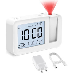 CHEREEKI Alarm Clock with Projection, Projection Alarm Clock with 4 Adjustable Projection Brightness, Snooze 9 Minutes and Multifunctional Display for Day, Day of the Week and Temperature