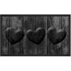 Hanse Home Printy Doormat for Indoor and Outdoor Use, 45 x 75 cm, Dirt Trapper Mat, Hearts with Hearts Motif, Washable and Weatherproof, Non-Slip for Entrance Area and Outdoor Use, Grey Anthracite