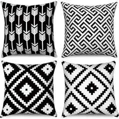 Hnmdmyi Cushion Cover, Black and White, 50 x 50 cm, Set of 4, Boho Cushion Covers, Modern Geometric Pattern, Neutral Decorative Linen Cushion Cover for Sofa, Couch, Bed, Garden, Outdoor, Home Decor