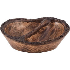 Divit Shilp Natural Wood Bowl, Serving Bowl for Salad, Vegetables and Fruits, Large, Deep Bowl for Family and Celebrations. (Bark Edge Wavy Divided Bowl)