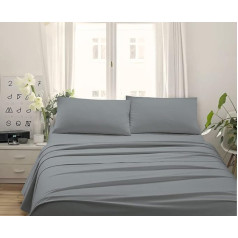 Made in Italy - Capri Complete Bed Linen for Double Bed 140 cm, 4 Pieces in Cotton, 1 Flat Sheet + 1 Fitted Sheet + 2 Pillowcases 50 x 80 cm (Double 160, Grey)