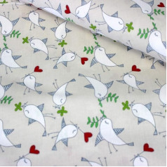Pingianer Bird 100% Cotton Fabric, Children, Sold by the Metre, Craft, Sewing Fabric (Bird, Heart, Dark Cream, 200 x 160 cm)