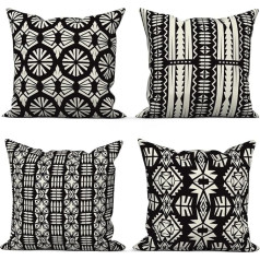 ASDCXZ Boho Cushion Cover, 45 x 45 cm, Set of 4, Boho Rule Geometry Pattern, Black and White Sofa Decorative Cushion Covers, Washable Polyester Flax Textile Upholstery Pillowcase Cushion Cover