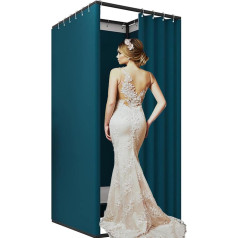 Qjszmei Freestanding Changing Room, Clothing Shop, Changing Room, U-Shaped Bar, Can Move, Portable, Privacy Protection, Changing Room with Runway Curtain for Shopping Mall, Office (85 x 85 x 200 cm, Blue)