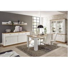 Lomadox Country House Dining Set in Pine White with Wotan Oak