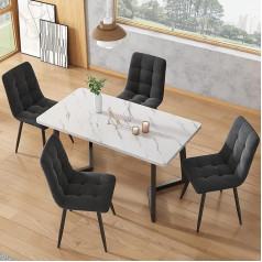 Kuake Dining Table 117 x 68 cm with 4 Chairs Set, Rectangular Dining Table, Modern Kitchen Table Set, Black Table Legs (Dark Grey Dining Room Chair)