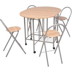 Festnight 5-Piece Folding MDF Dining Set with 1 Dining Table and 4 Dining Chairs Kitchen Furniture Dining Room Table Dining Room Chair Oak Colour