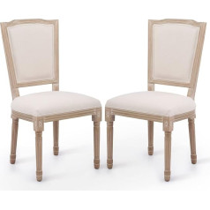Vonluce Dining Room Chairs Made of Rubberwood Set of 2 Upholstered Chairs Living Room Chair with Backrests Vintage Kitchen Chairs (Rectangular Beige)