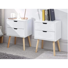 GFW Nyborg Scandinavian Style Bedside Table with 2 Drawers - Pine Legs - White - 30 x 40 x 56 cm