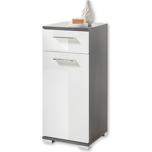 Stella Trading Orlando Bathroom Chest of Drawers in White High Gloss, Pine Grey - Bathroom Cabinet with Lots of Storage Space - 30 x 70 x 30 cm (W x H x D)