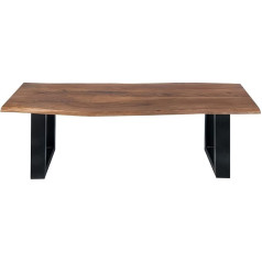 ‎Sam SAM Quintus Bench 120 x 42 cm Acacia Wood Walnut Coloured Black Varnished Metal Legs Bench with Real Wane, Solid Wooden Bench