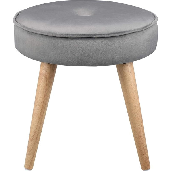 Ribelli Round Stool, Diameter 40 cm, Makeup Stool, Stool with Soft Seat, Upholstered Stool with Wooden Feet, Modern Footstool for Living Room & Bedroom, Velvet Stool Maximum Load 120 kg, Grey